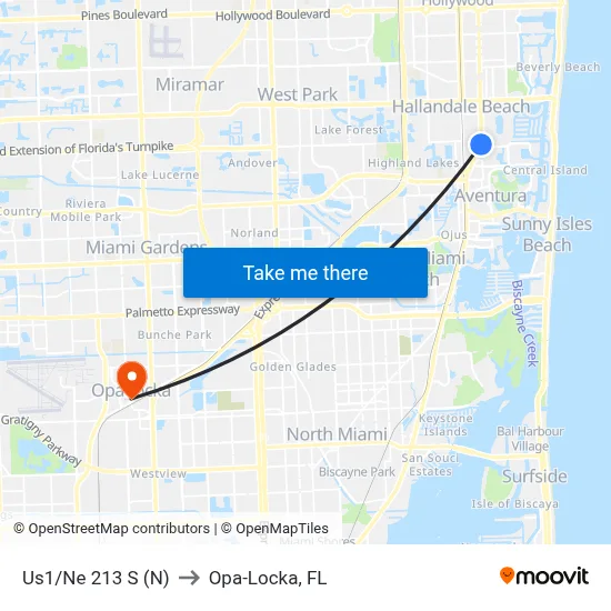 Us1/Ne 213 S (N) to Opa-Locka, FL map