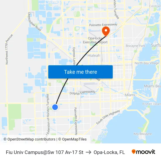 Fiu Univ Campus@Sw 107 Av-17 St to Opa-Locka, FL map