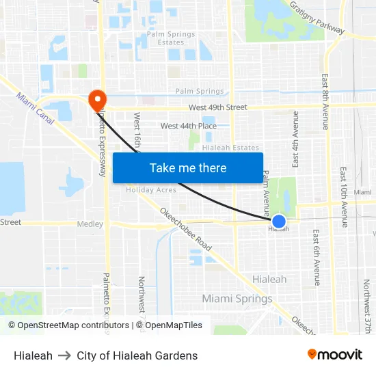 Hialeah to City of Hialeah Gardens map