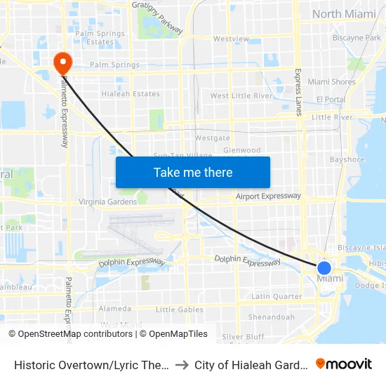 Historic Overtown/Lyric Theatre to City of Hialeah Gardens map