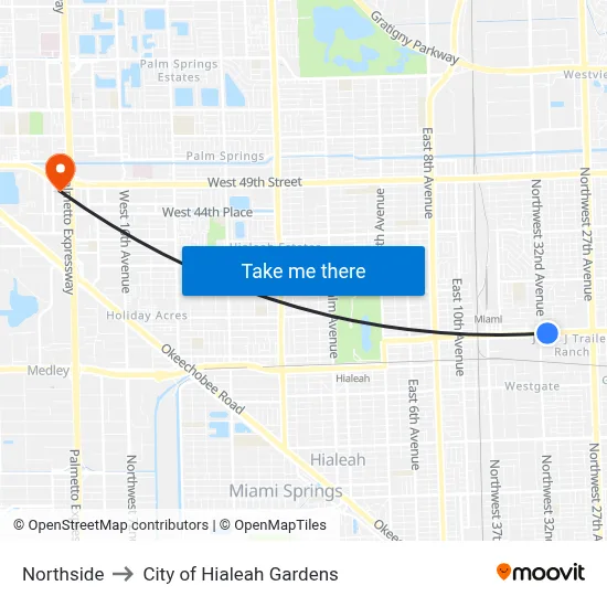 Northside to City of Hialeah Gardens map