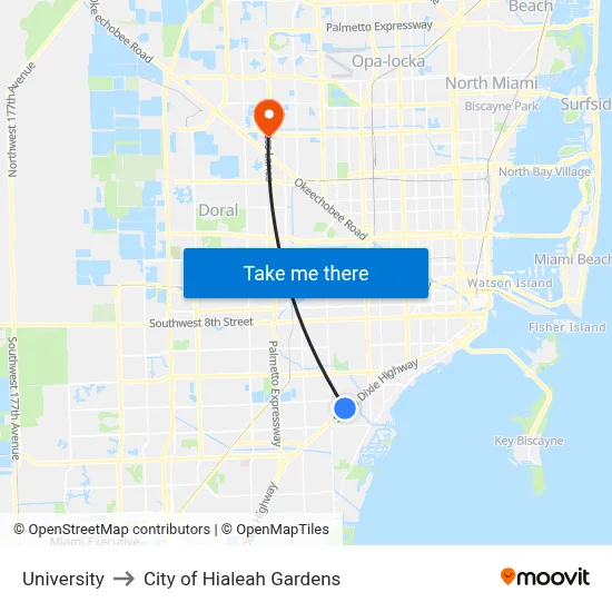 University to City of Hialeah Gardens map