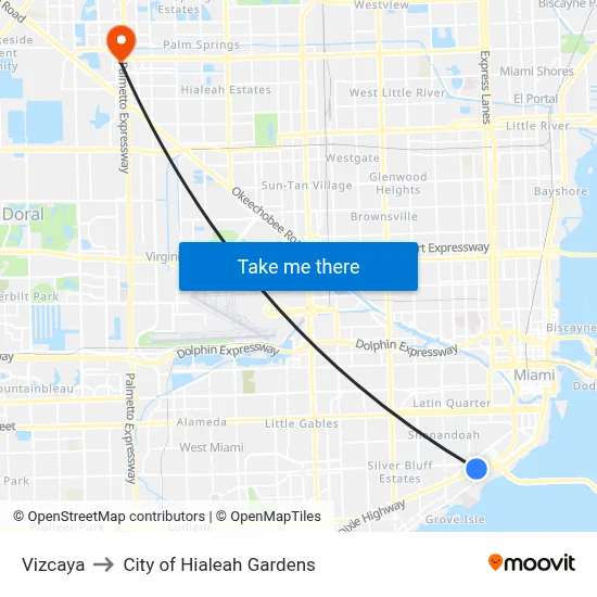 Vizcaya to City of Hialeah Gardens map