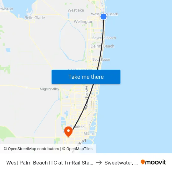 West Palm Beach ITC at Tri-Rail Station to Sweetwater, FL map