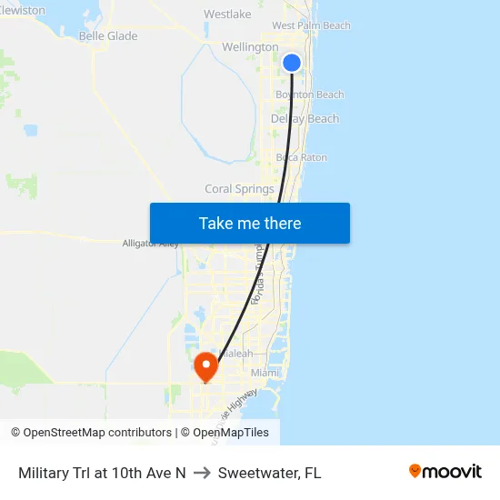 Military Trl at 10th Ave N to Sweetwater, FL map