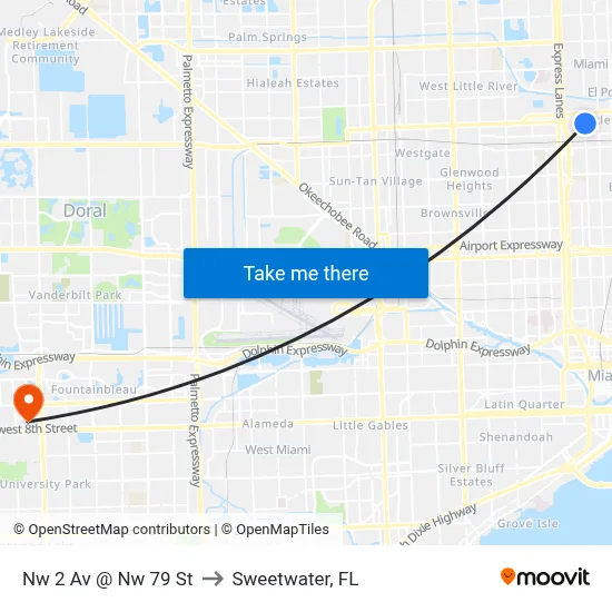 Nw 2 Av @ Nw 79 St to Sweetwater, FL map