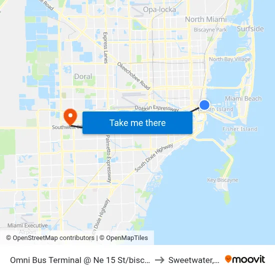 Omni Bus Terminal @ Ne 15 St/biscayne to Sweetwater, FL map