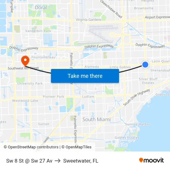 Sw 8 St @ Sw 27 Av to Sweetwater, FL map