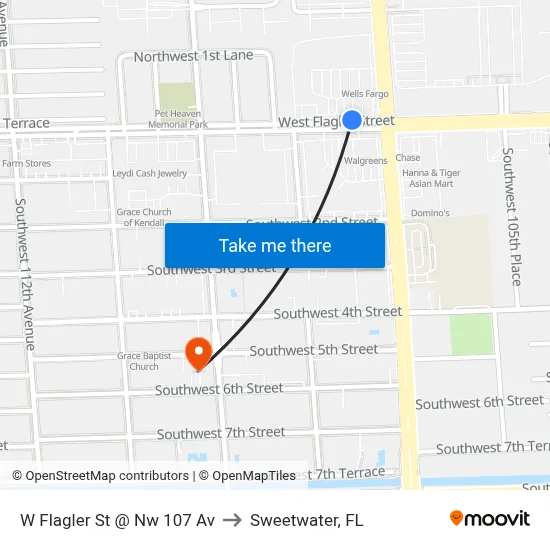 W Flagler St @ Nw 107 Av to Sweetwater, FL map