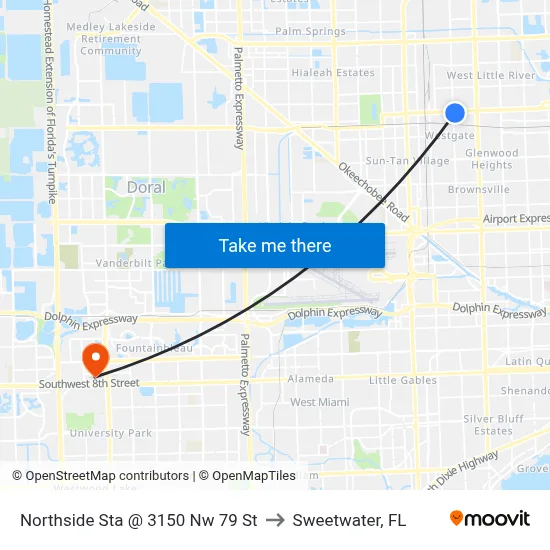 Northside Sta @ 3150 Nw 79 St to Sweetwater, FL map