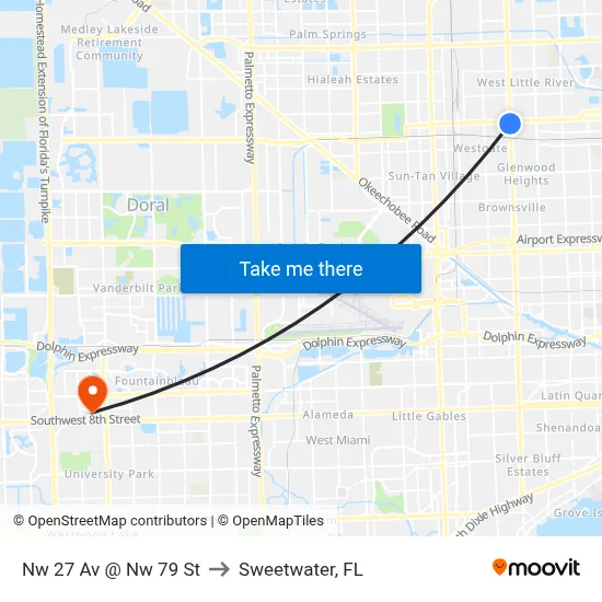 Nw 27 Av @ Nw 79 St to Sweetwater, FL map