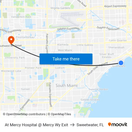 At Mercy Hospital @ Mercy Wy Exit to Sweetwater, FL map