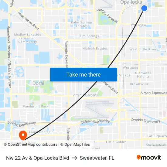 Nw 22 Av & Opa-Locka Blvd to Sweetwater, FL map