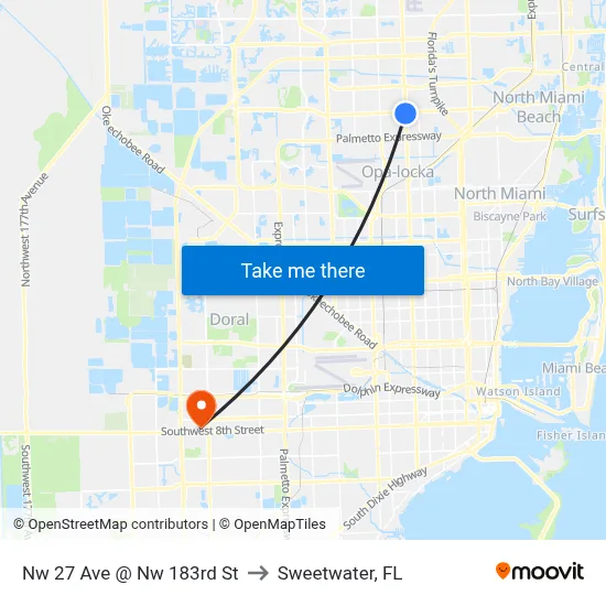 Nw 27 Ave @ Nw 183rd St to Sweetwater, FL map
