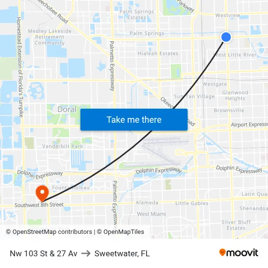 Nw 103 St & 27 Av to Sweetwater, FL map