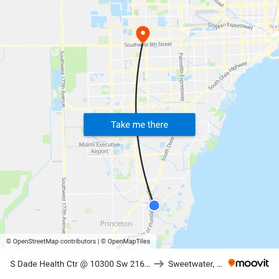 S Dade Health Ctr @ 10300 Sw 216 St to Sweetwater, FL map