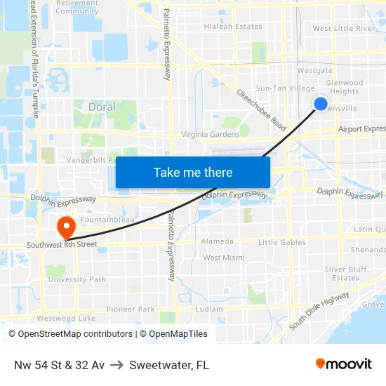 Nw 54 St & 32 Av to Sweetwater, FL map