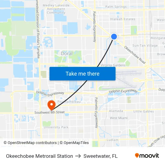 Okeechobee Metrorail Station to Sweetwater, FL map