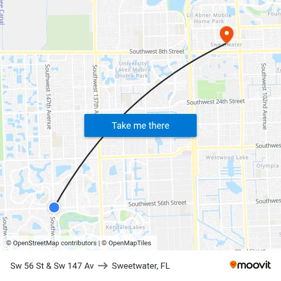 Sw 56 St & Sw 147 Av to Sweetwater, FL map