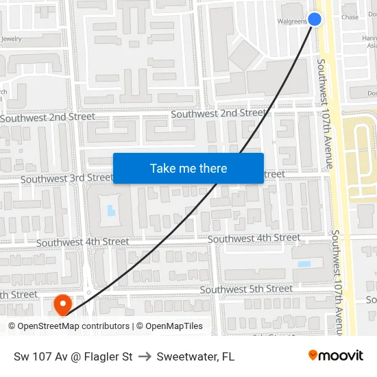 Sw 107 Av @ Flagler St to Sweetwater, FL map