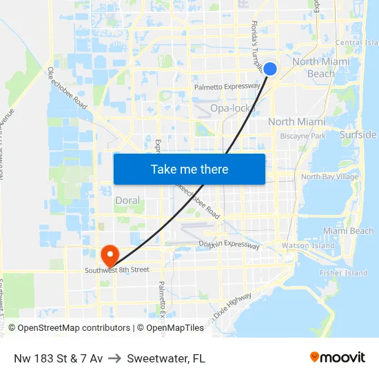 Nw 183 St & 7 Av to Sweetwater, FL map