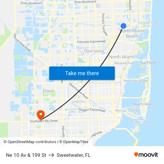 Ne 10 Av & 199 St to Sweetwater, FL map
