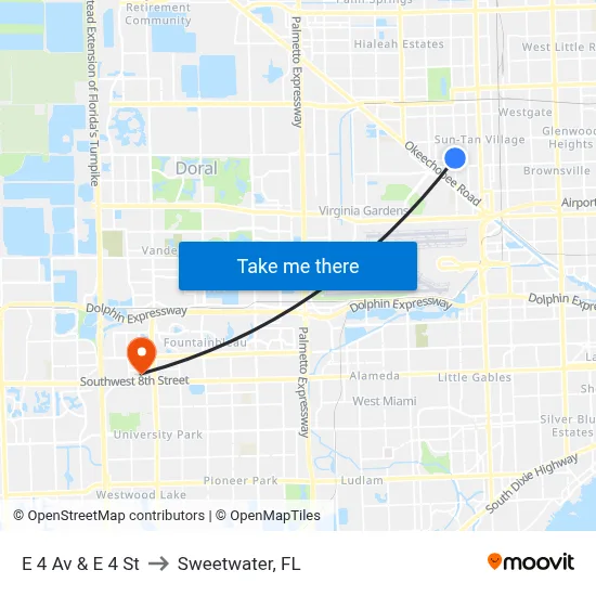 E 4 Av & E 4 St to Sweetwater, FL map