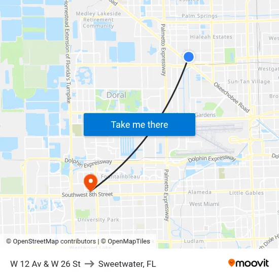 W 12 Av & W 26 St to Sweetwater, FL map