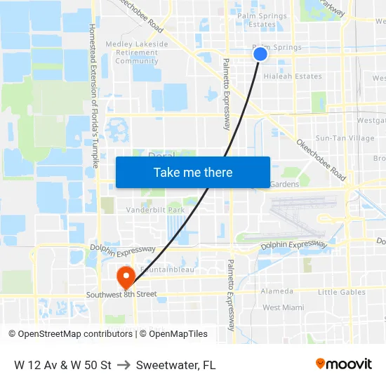 W 12 Av & W 50 St to Sweetwater, FL map