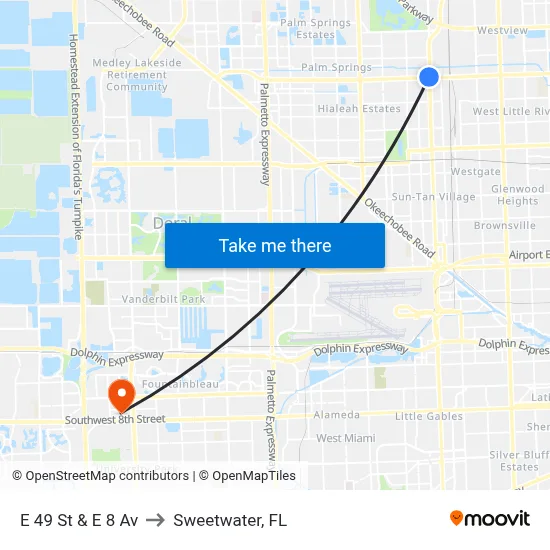 E 49 St & E 8 Av to Sweetwater, FL map