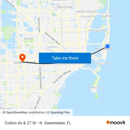 Collins Av & 27 St to Sweetwater, FL map