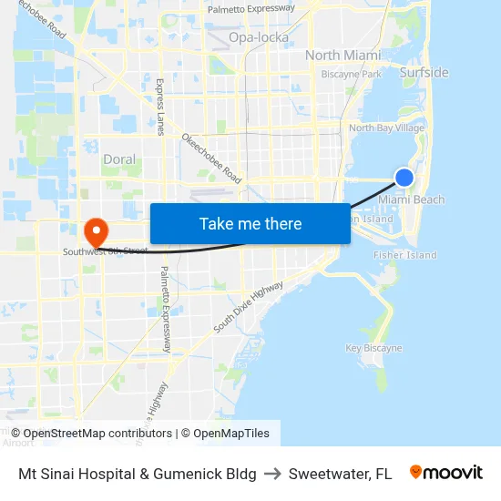 Mt Sinai Hospital & Gumenick Bldg to Sweetwater, FL map