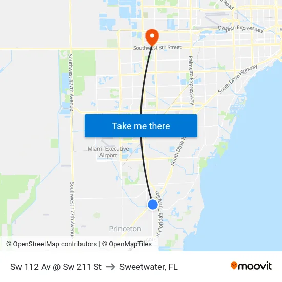 Sw 112 Av @ Sw 211 St to Sweetwater, FL map