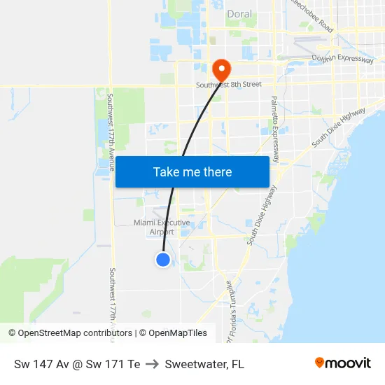 Sw 147 Av @ Sw 171 Te to Sweetwater, FL map