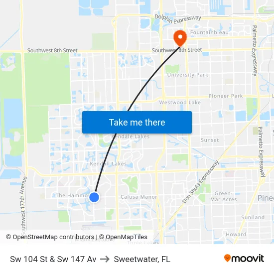 Sw 104 St & Sw 147 Av to Sweetwater, FL map