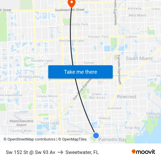 Sw 152 St @ Sw 93 Av to Sweetwater, FL map