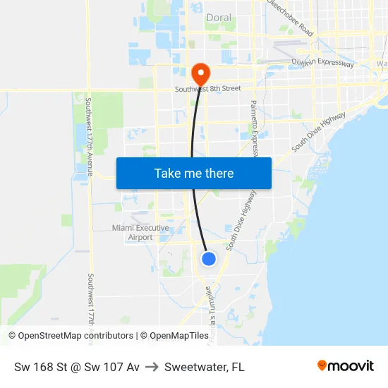 Sw 168 St @ Sw 107 Av to Sweetwater, FL map