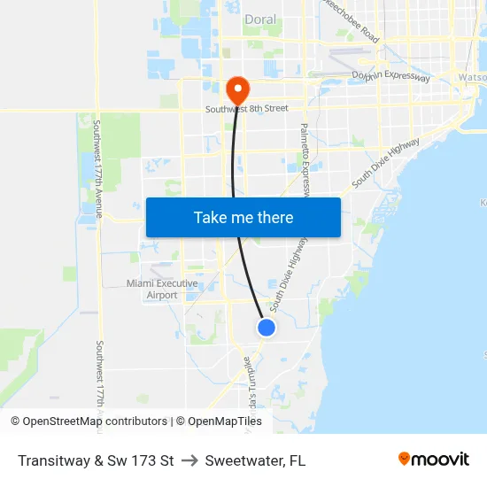 Transitway & Sw 173 St to Sweetwater, FL map