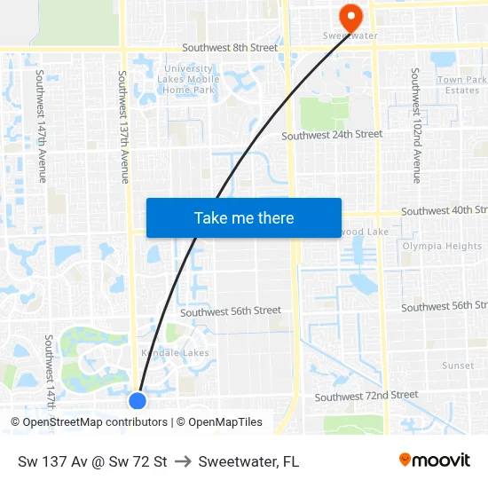 Sw 137 Av @ Sw 72 St to Sweetwater, FL map