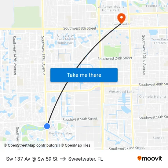 Sw 137 Av @ Sw 59 St to Sweetwater, FL map