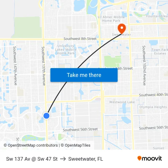 Sw 137 Av @ Sw 47 St to Sweetwater, FL map