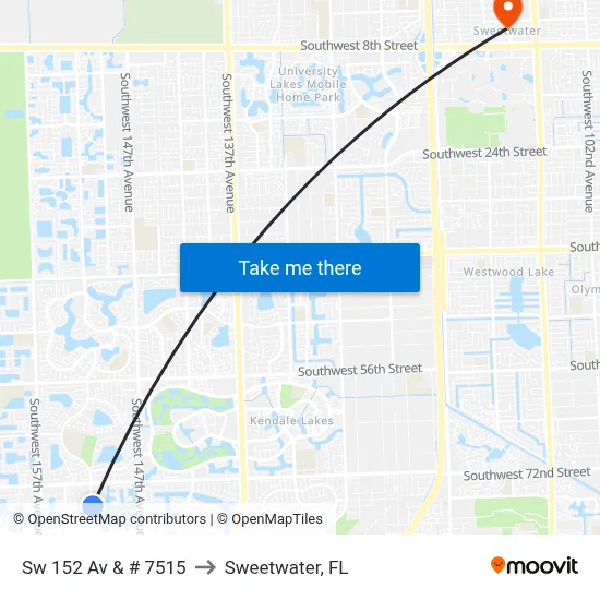 Sw 152 Av & # 7515 to Sweetwater, FL map
