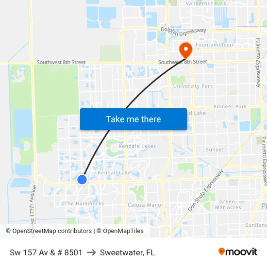 Sw 157 Av & # 8501 to Sweetwater, FL map