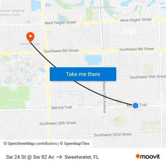 Sw 24 St @ Sw 92 Av to Sweetwater, FL map