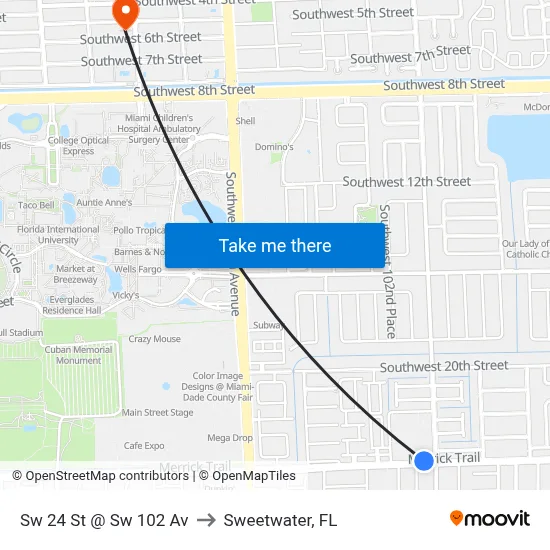 Sw 24 St @ Sw 102 Av to Sweetwater, FL map