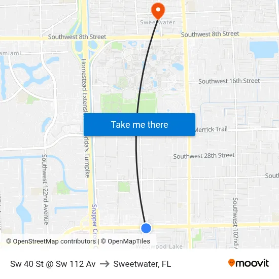 Sw 40 St @ Sw 112 Av to Sweetwater, FL map