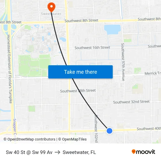 Sw 40 St @ Sw 99 Av to Sweetwater, FL map