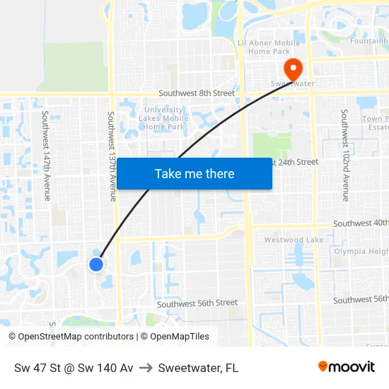 Sw 47 St @ Sw 140 Av to Sweetwater, FL map