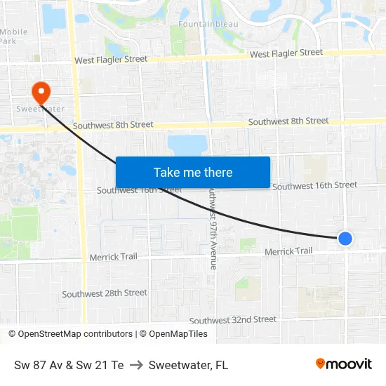 Sw 87 Av & Sw 21 Te to Sweetwater, FL map