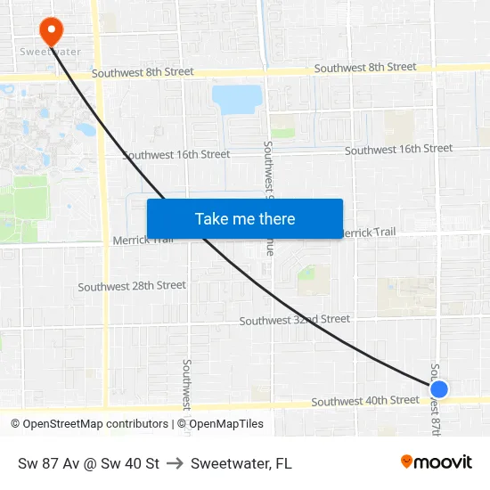 Sw 87 Av @ Sw 40 St to Sweetwater, FL map